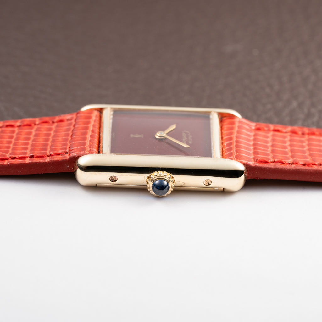 Cartier Tank Must de Burgundy Red Dial Vermeil PM 1980s