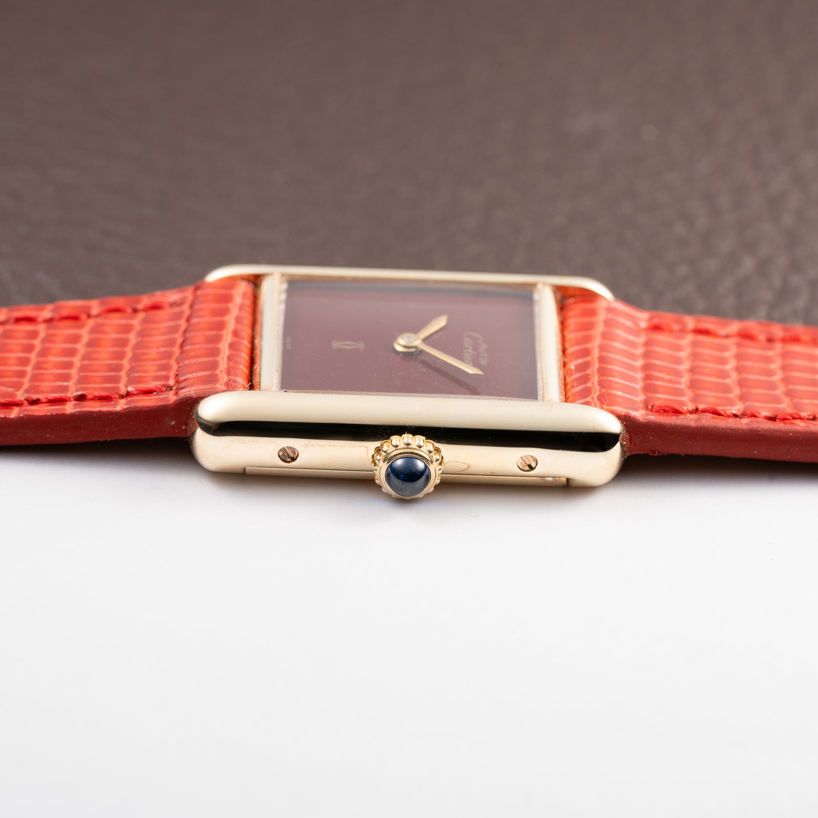 Cartier Tank Must de Burgundy Red Dial Vermeil PM 1980s