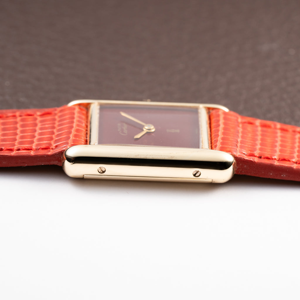 Cartier Tank Must de Burgundy Red Dial Vermeil PM 1980s