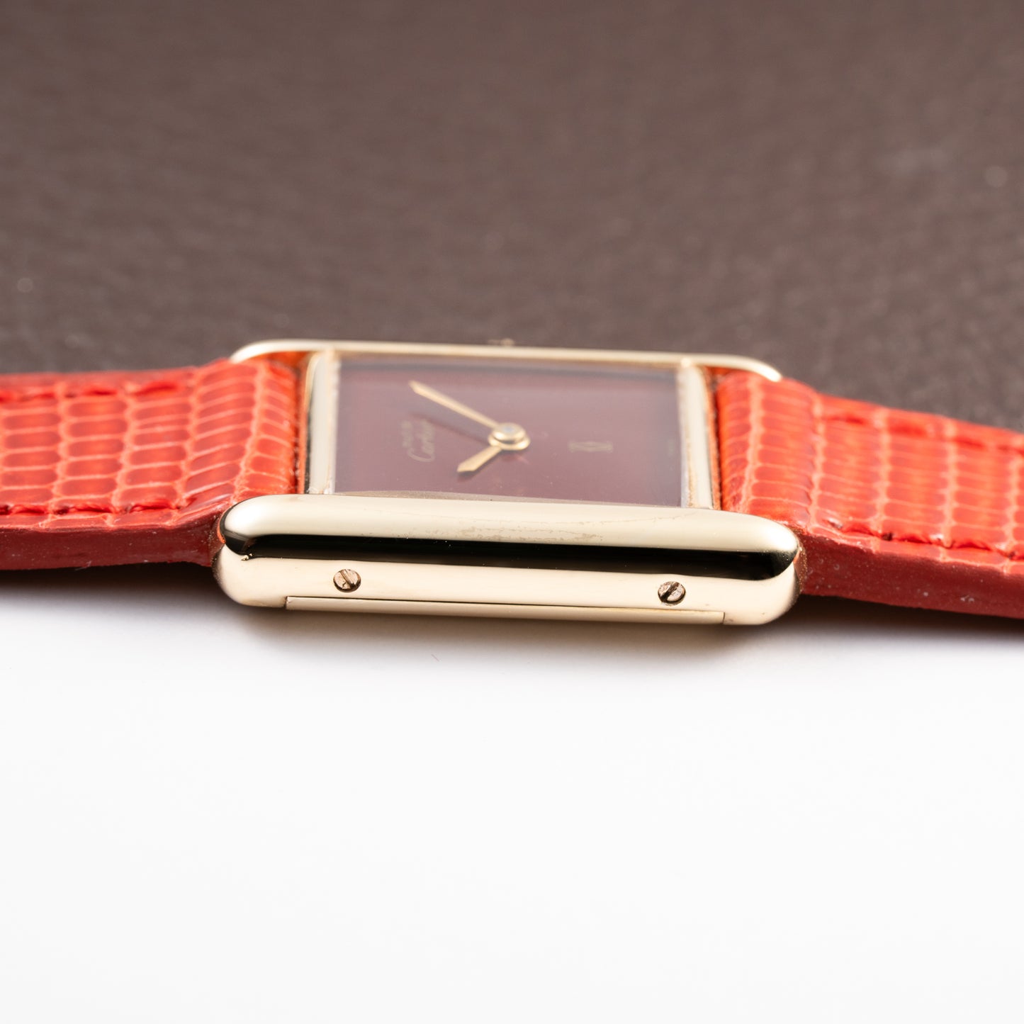 Cartier Tank Must de Burgundy Red Dial Vermeil PM 1980s