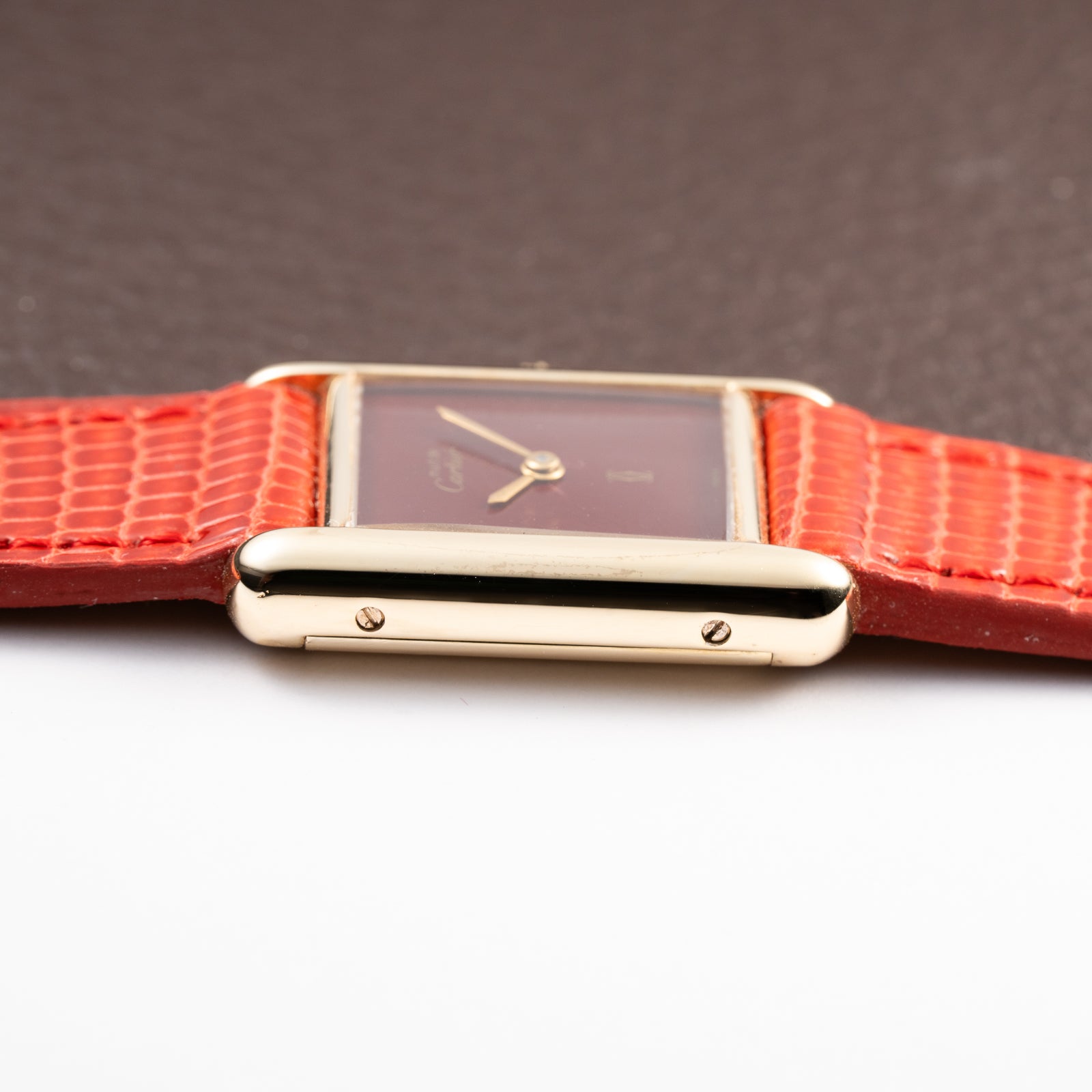 Cartier Tank Must de Burgundy Red Dial Vermeil PM 1980s