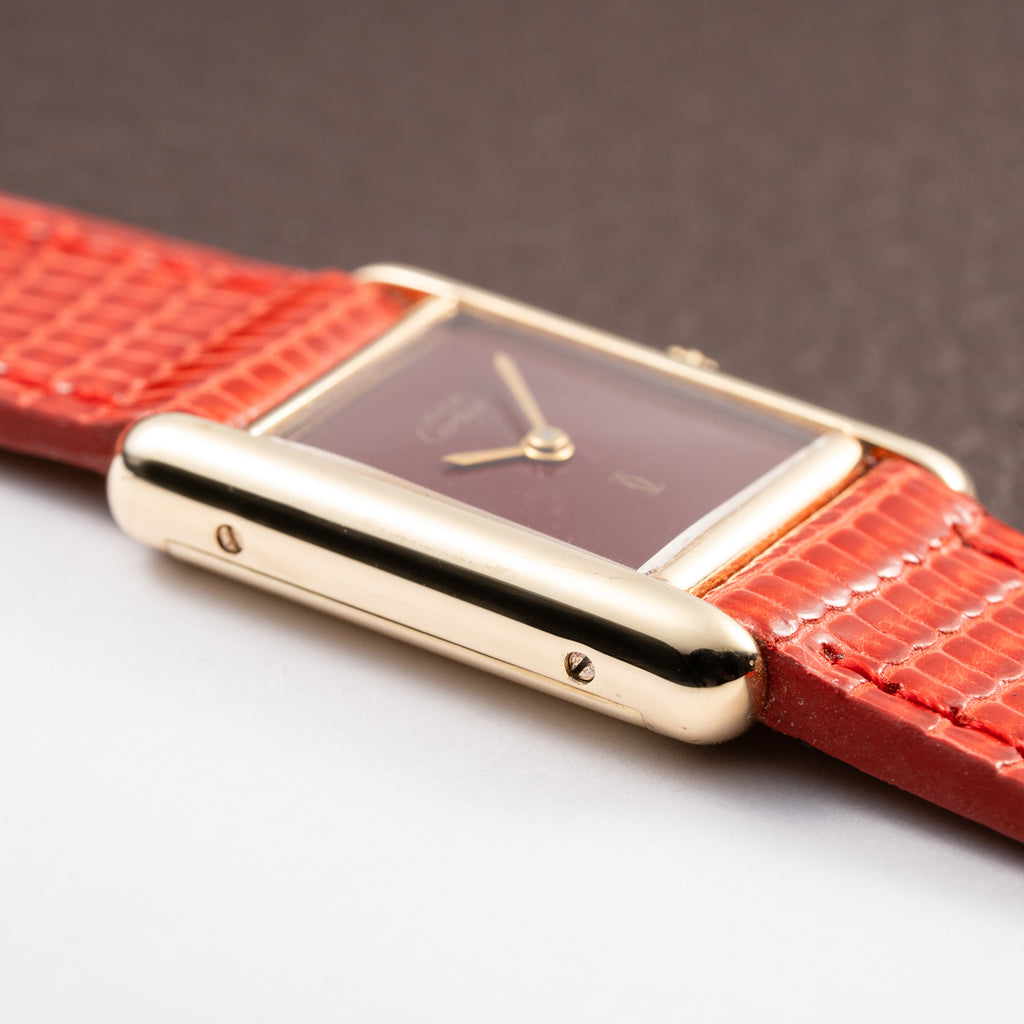 Cartier Tank Must de Burgundy Red Dial Vermeil PM 1980s