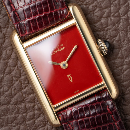 Cartier Must de Tank Vermeil Burgundy Red Dial PM 1980s