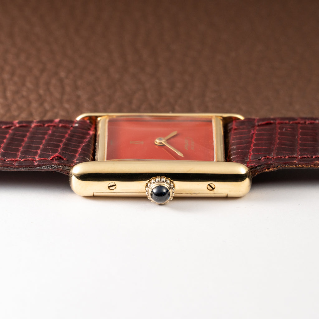 Cartier Must de Tank Vermeil Burgundy Red Dial PM 1980s