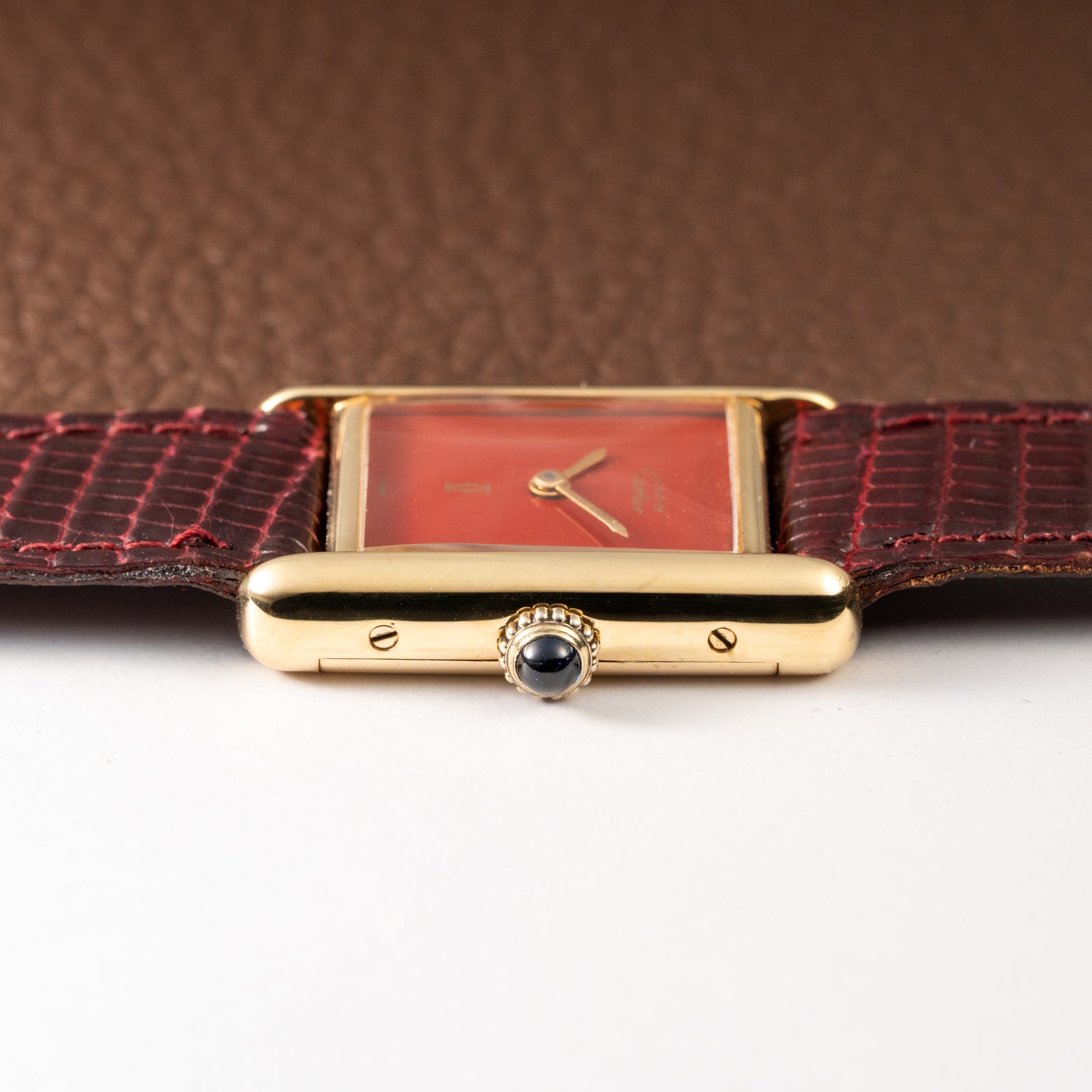 Cartier Must de Tank Vermeil Burgundy Red Dial PM 1980s