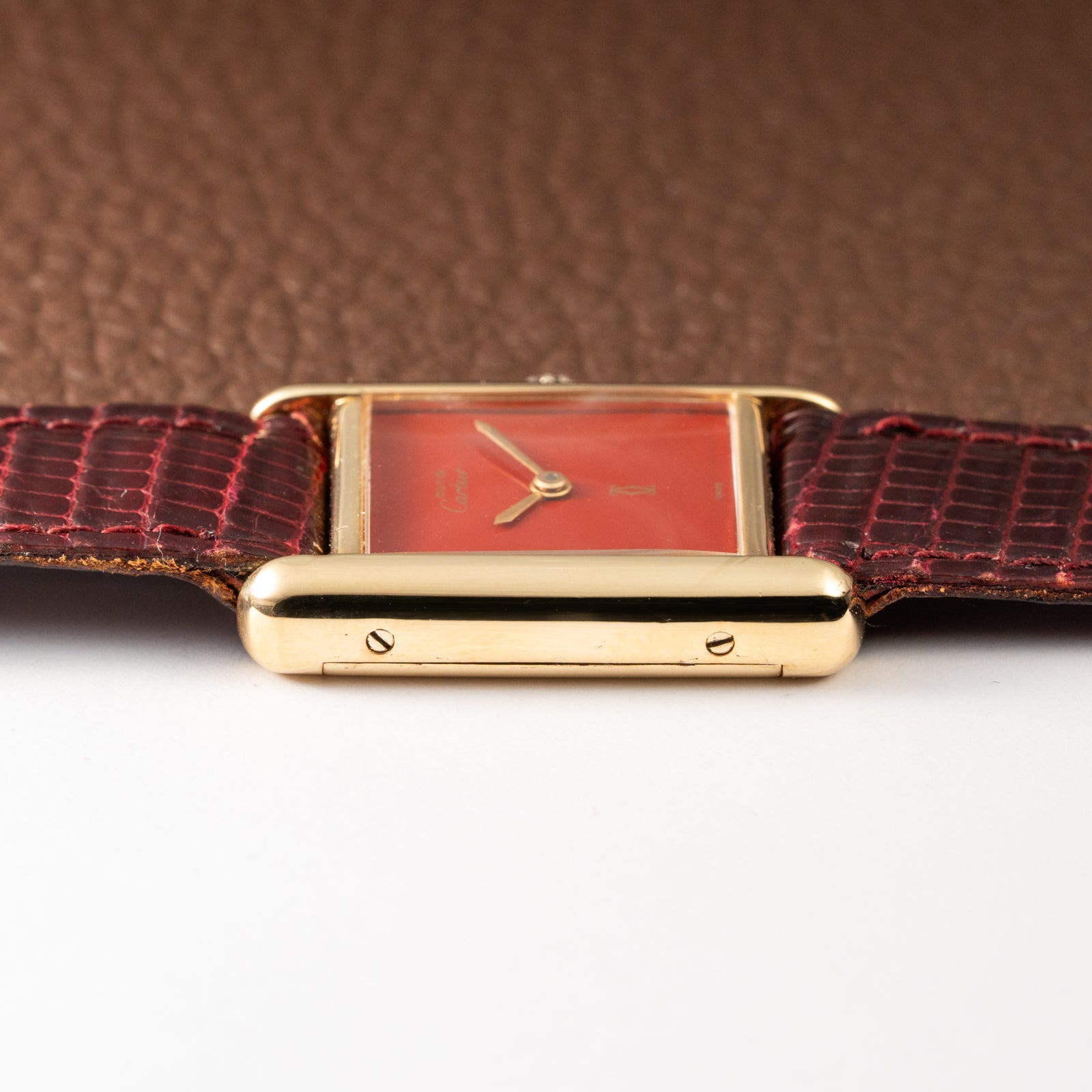 Cartier Must de Tank Vermeil Burgundy Red Dial PM 1980s
