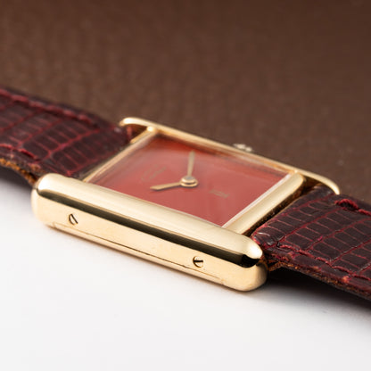 Cartier Must de Tank Vermeil Burgundy Red Dial PM 1980s