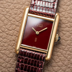 Cartier Must de Tank Vermeil Burgundy Red Dial PM 1980s