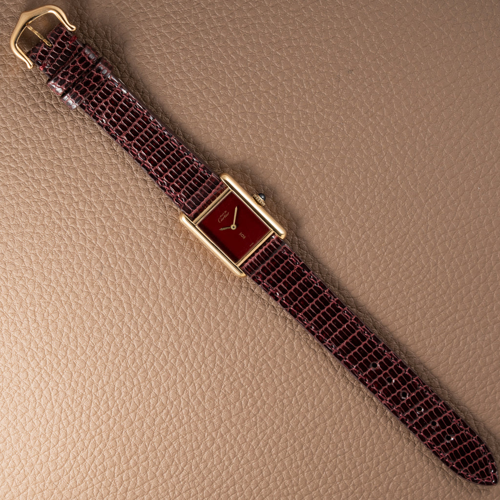 Cartier Must de Tank Vermeil Burgundy Red Dial PM 1980s