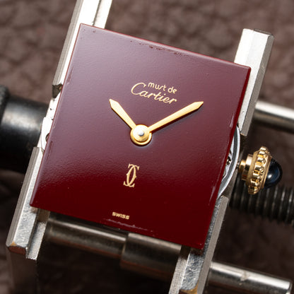 Cartier Must de Tank Vermeil Burgundy Red Dial PM 1980s