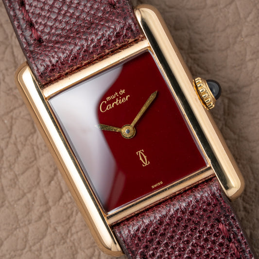 Cartier Must de Tank Vermeil Burgundy Red Dial PM 1980s