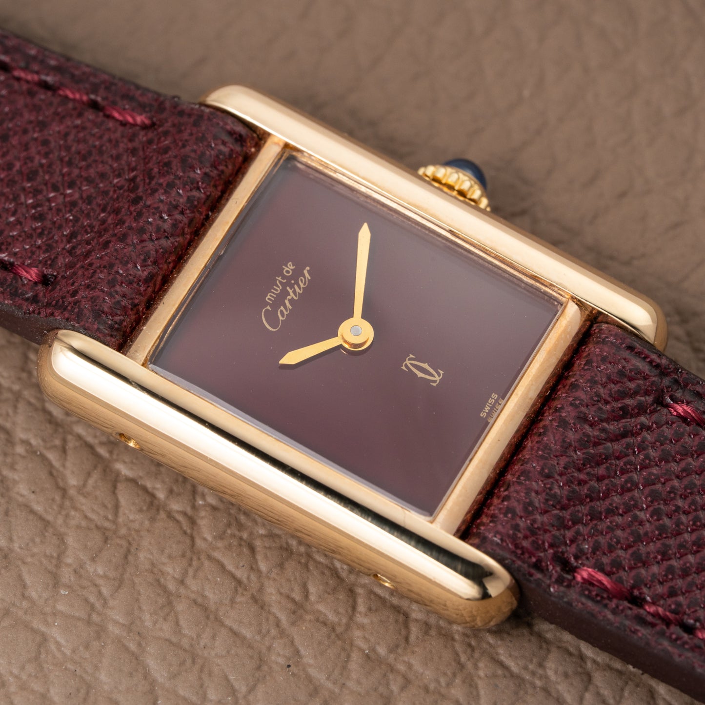Cartier Must de Tank Vermeil Burgundy Red Dial PM 1980s