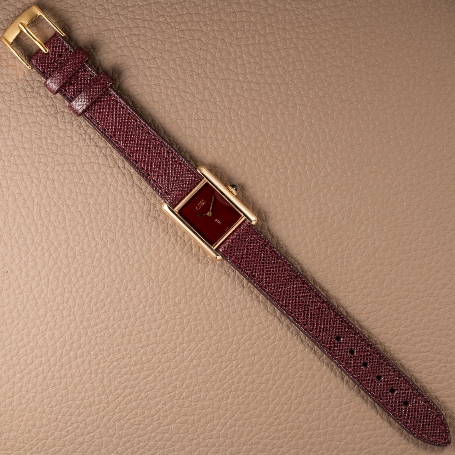 Cartier Must de Tank Vermeil Burgundy Red Dial PM 1980s