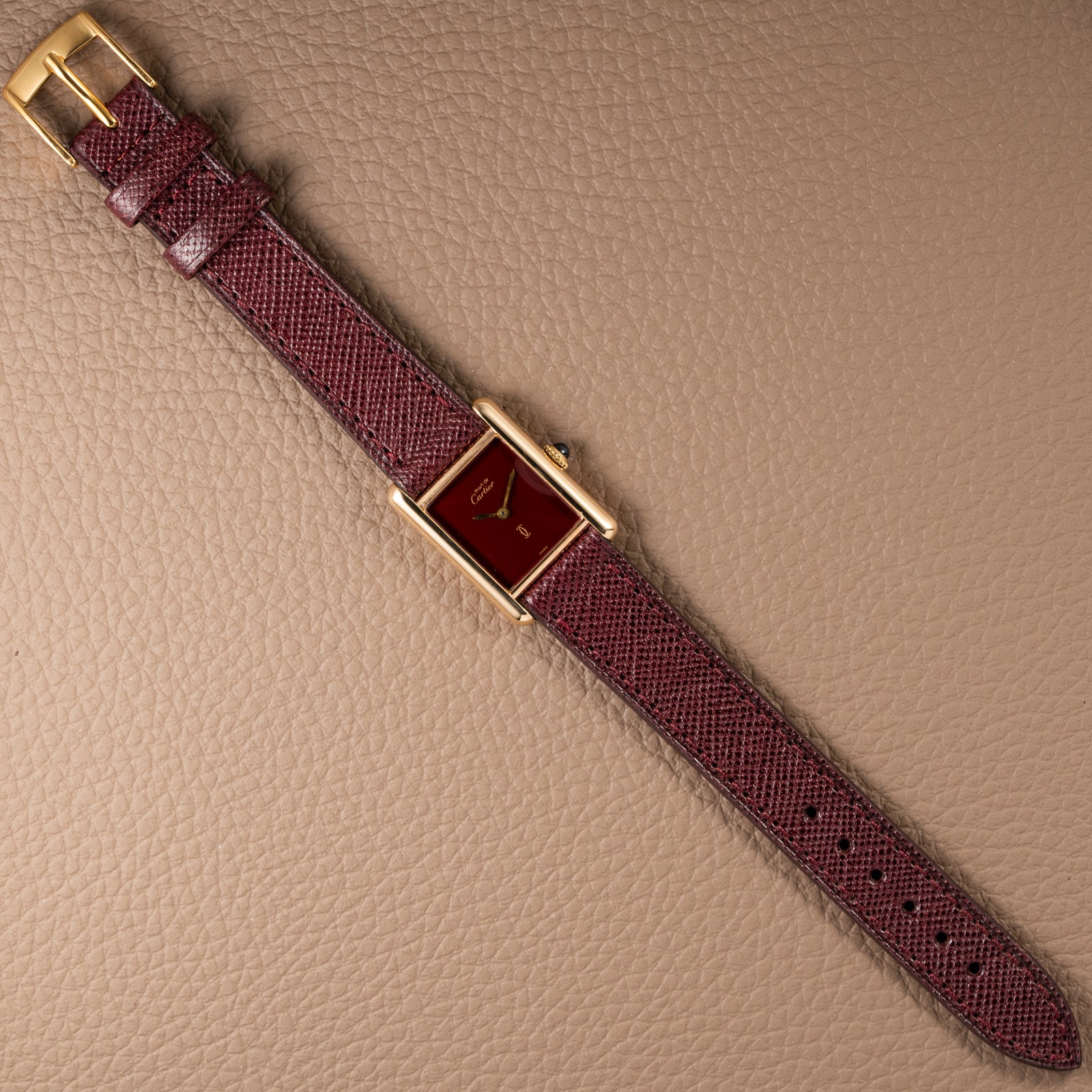 Cartier Must de Tank Vermeil Burgundy Red Dial PM 1980s