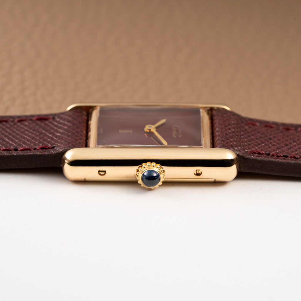 Cartier Must de Tank Vermeil Burgundy Red Dial PM 1980s