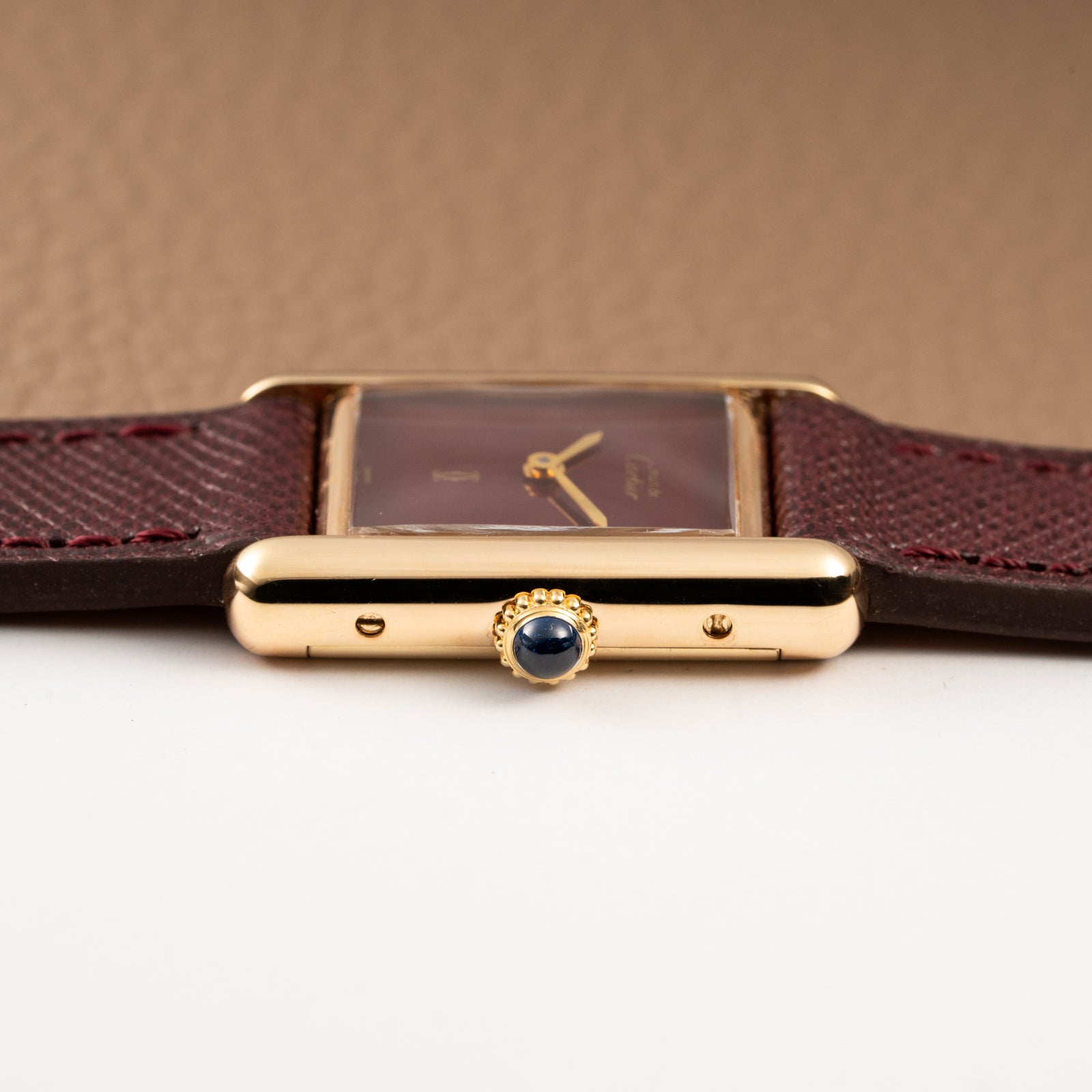 Cartier Must de Tank Vermeil Burgundy Red Dial PM 1980s