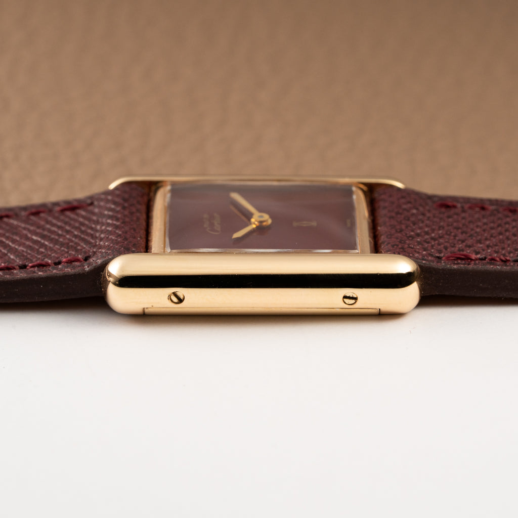 Cartier Must de Tank Vermeil Burgundy Red Dial PM 1980s