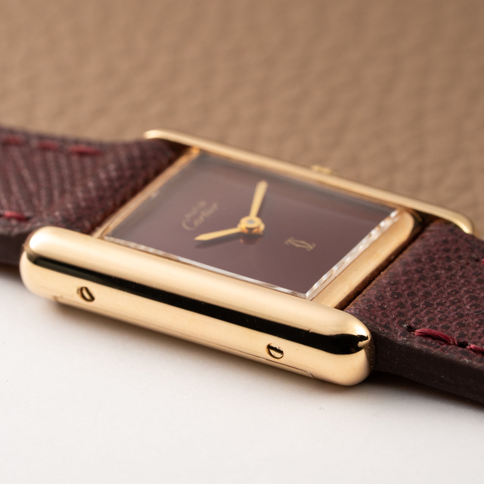 Cartier Must de Tank Vermeil Burgundy Red Dial PM 1980s