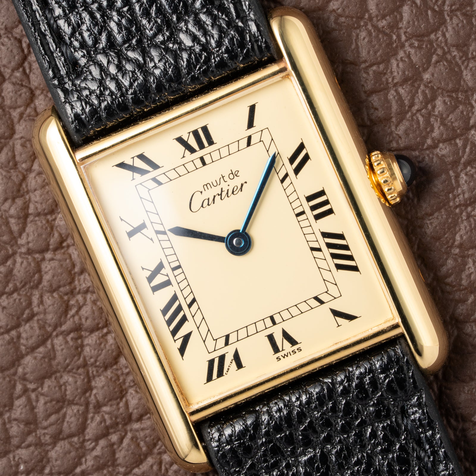 Cartier Tank Must de Vermeil Classic Roman Lemon Dial Ref 590005 from 1990s