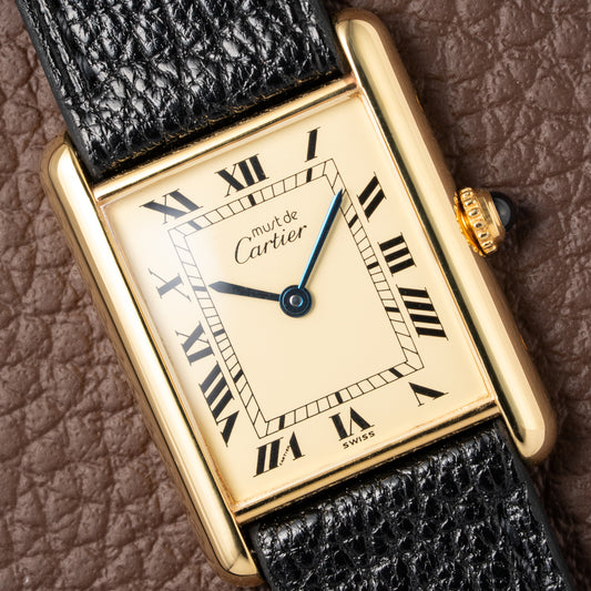 Cartier Tank Must de Vermeil Classic Roman Lemon Dial Ref 590005 from 1990s