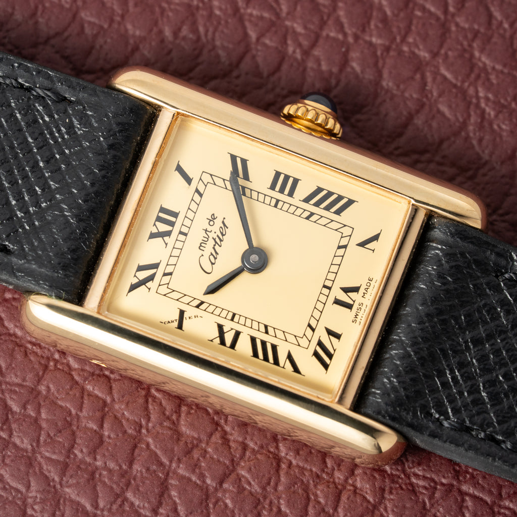 Cartier Tank Must de Vermeil Classic Roman Lemon Dial PM 1980s