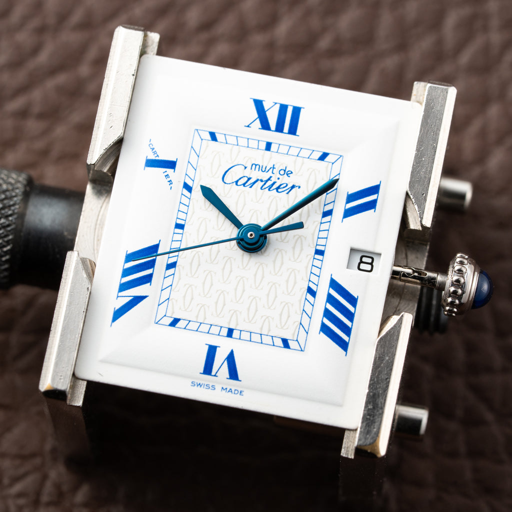 Cartier Tank Must de Large GM Blue Roman Dial 925 Silver Ref. 2414