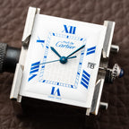 Cartier Tank Must de Large GM Blue Roman Dial 925 Silver Ref. 2414