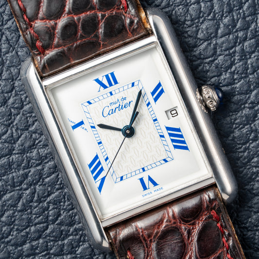 Cartier Tank Must de Large GM Blue Roman Dial 925 Silver Ref. 2414