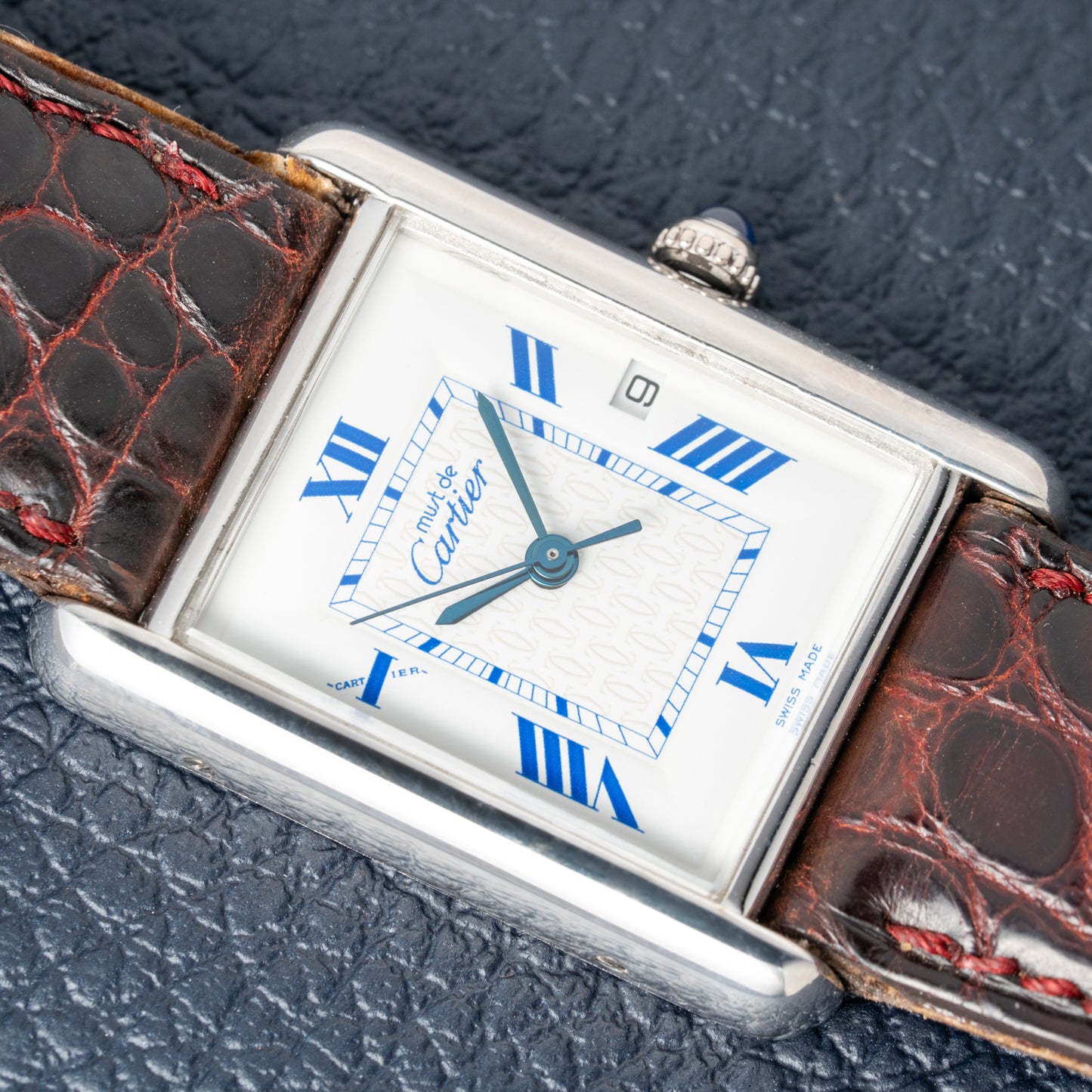 Cartier Tank Must de Large GM Blue Roman Dial 925 Silver Ref. 2414