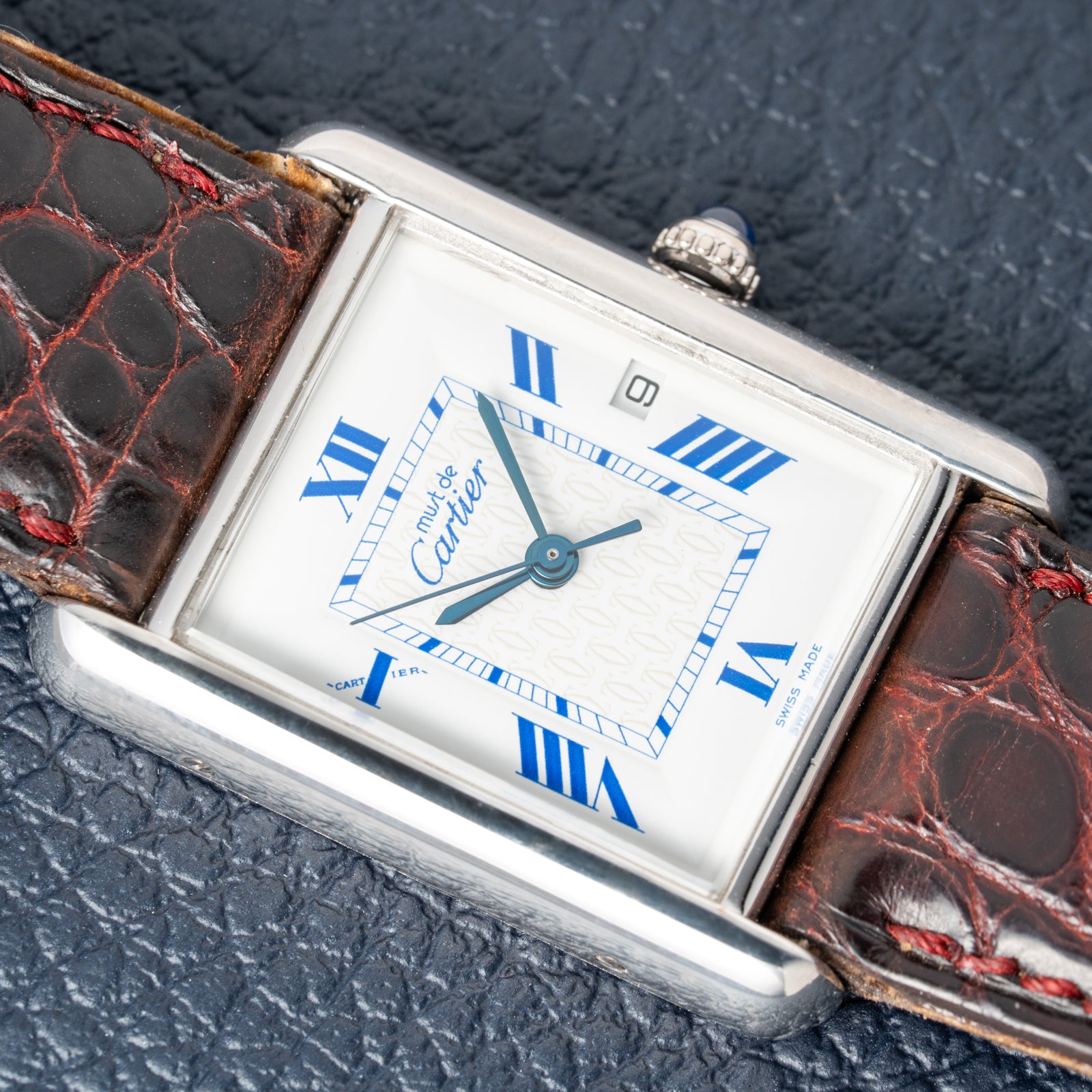 Cartier Tank Must de Large GM Blue Roman Dial 925 Silver Ref. 2414