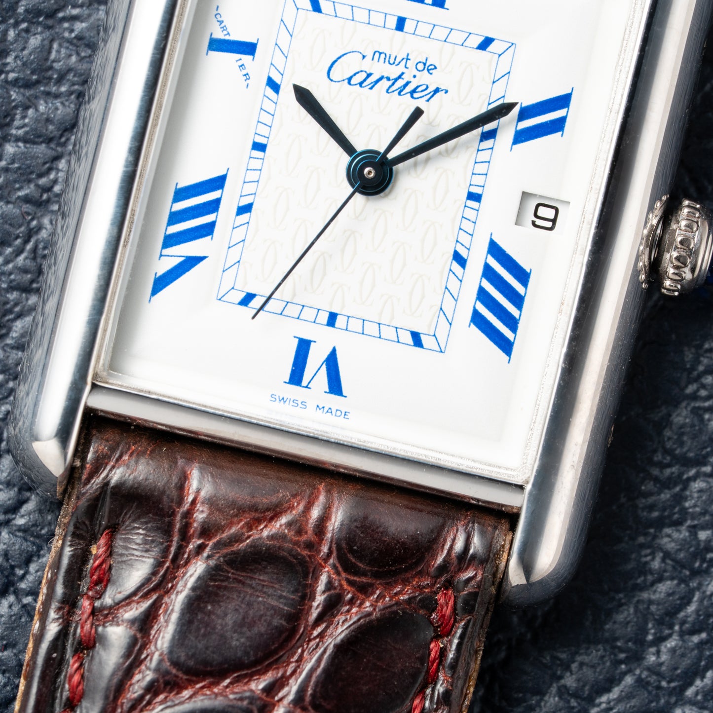 Cartier Tank Must de Large GM Blue Roman Dial 925 Silver Ref. 2414
