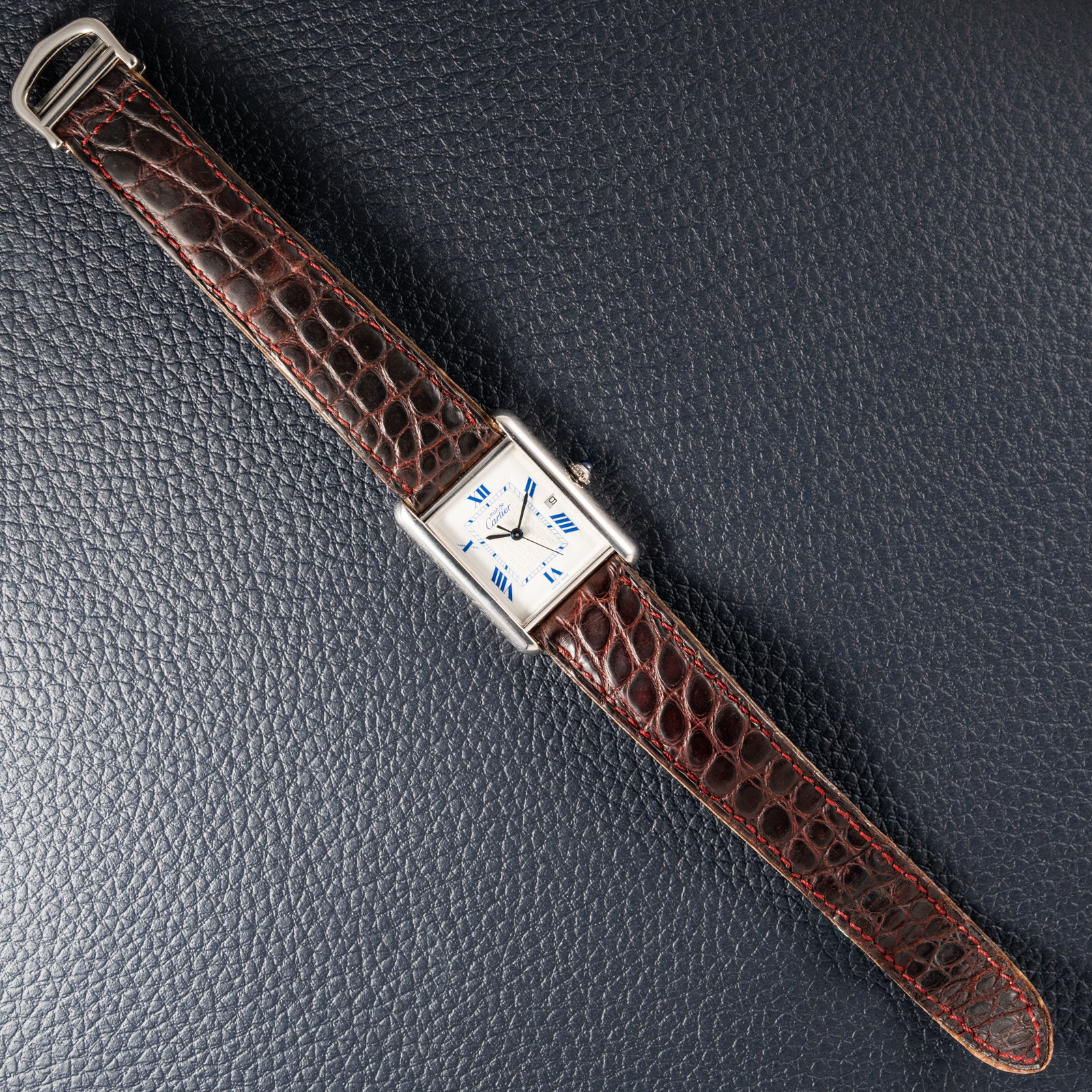 Cartier Tank Must de Large GM Blue Roman Dial 925 Silver Ref. 2414
