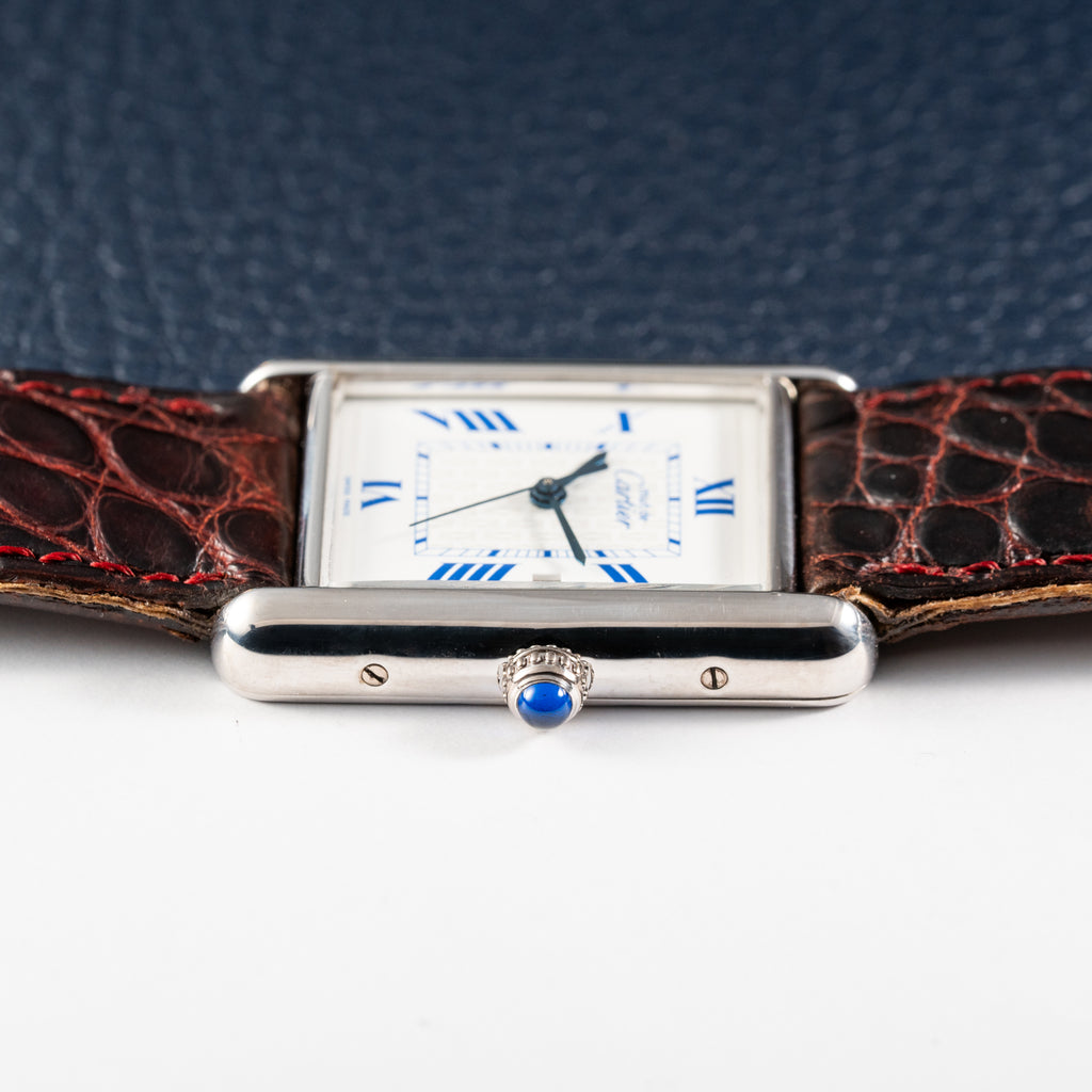 Cartier Tank Must de Large GM Blue Roman Dial 925 Silver Ref. 2414