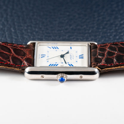 Cartier Tank Must de Large GM Blue Roman Dial 925 Silver Ref. 2414