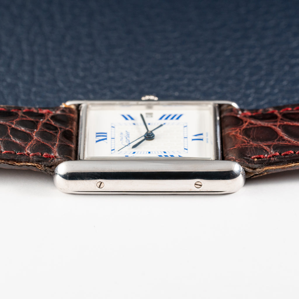 Cartier Tank Must de Large GM Blue Roman Dial 925 Silver Ref. 2414