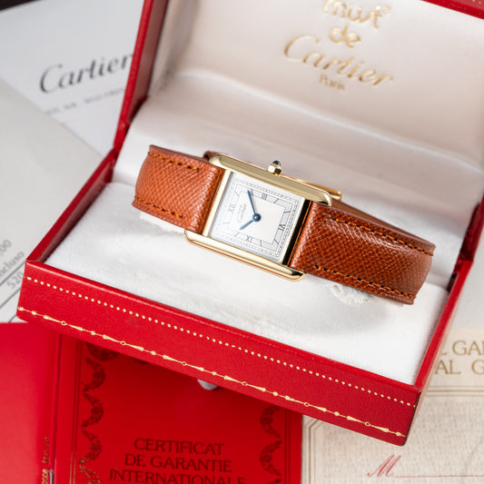 Cartier Tank Must de Silver Art Deco Dial Vermeil Full Set from 1985 with 2025 Cartier Service