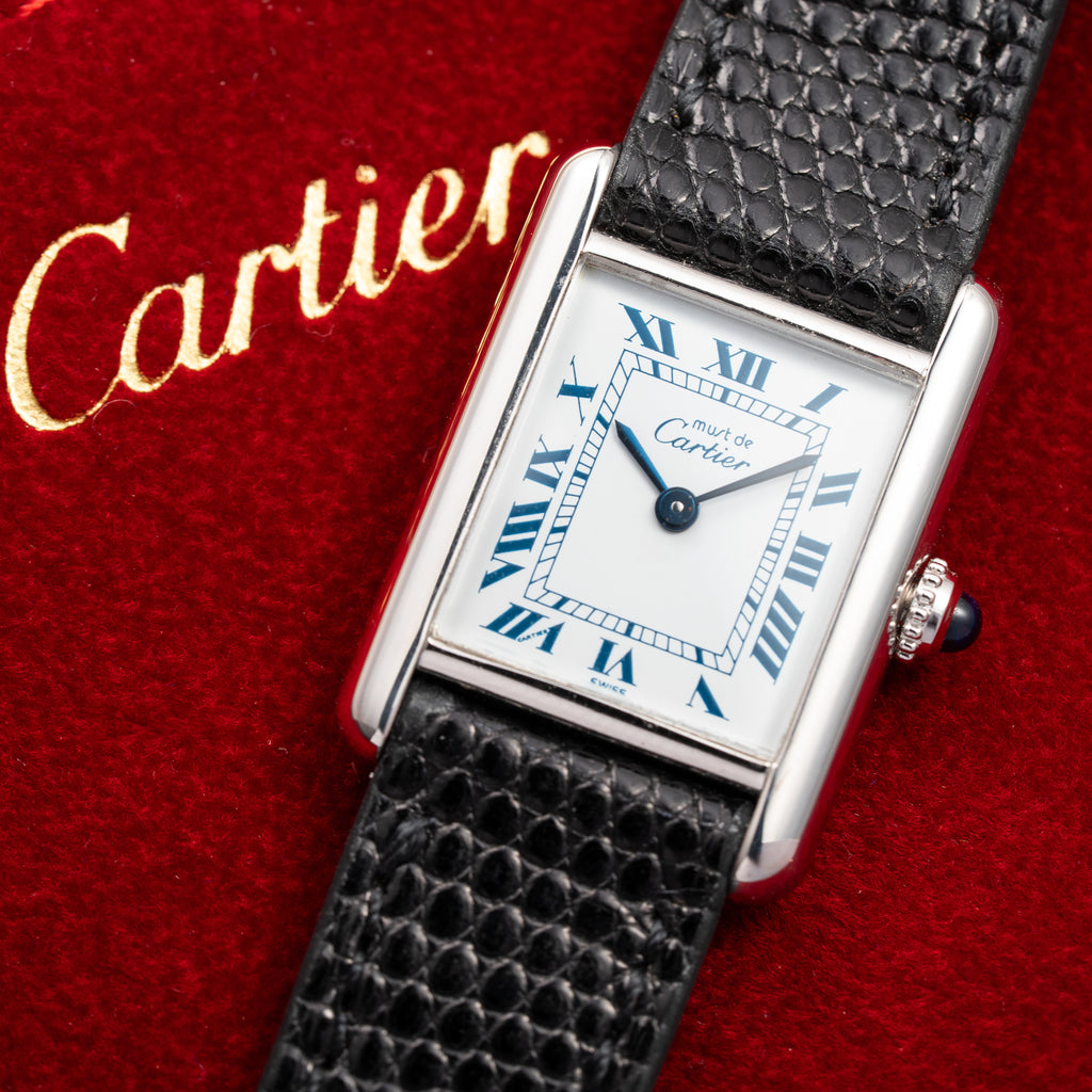 Cartier Tank Must de Silver Blue Roman Dial PM w/ Cartier Service 2026 Ref 666001 From 1980s