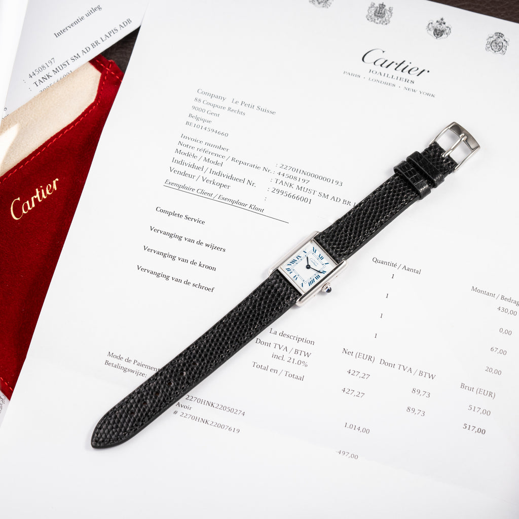 Cartier Tank Must de Silver Blue Roman Dial PM w/ Cartier Service 2026 Ref 666001 From 1980s