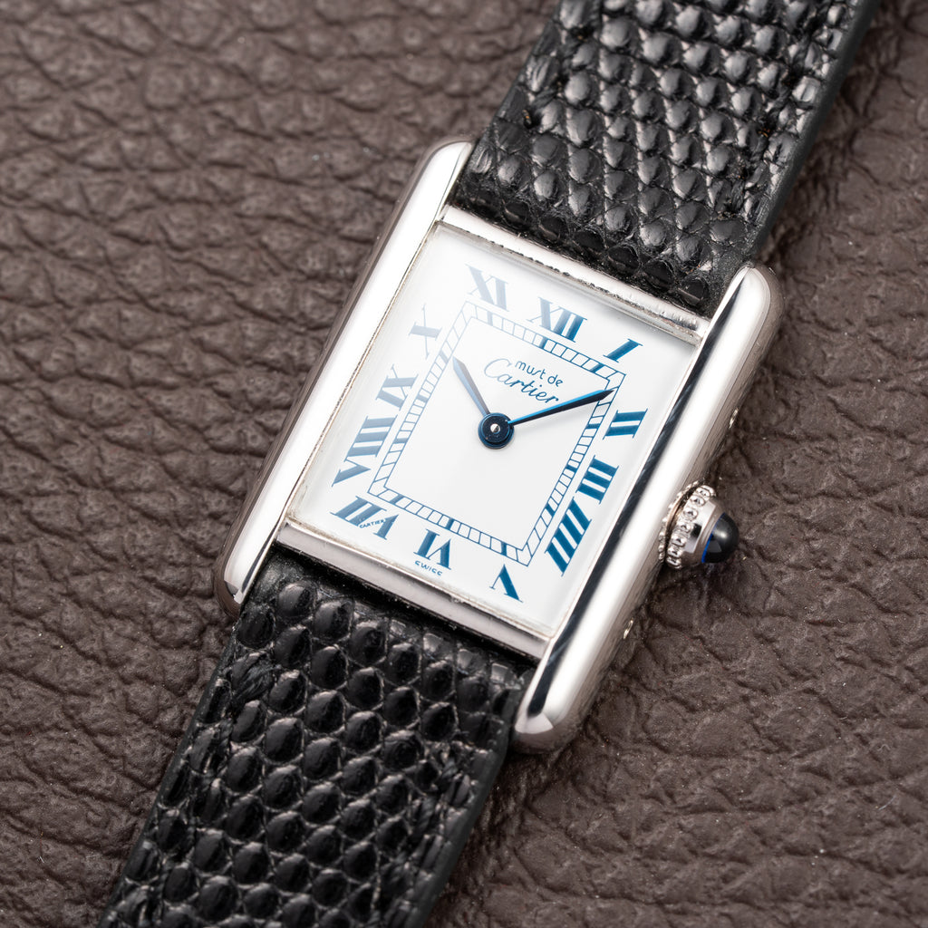 Cartier Tank Must de Silver Blue Roman Dial PM w/ Cartier Service 2026 Ref 666001 From 1980s