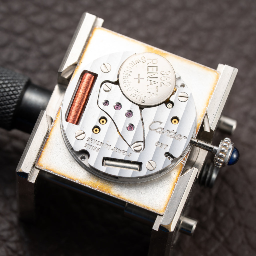 Cartier Tank Must de White Blue Roman Dial Large GM 925 Silver Ref. 2414 from 2000s