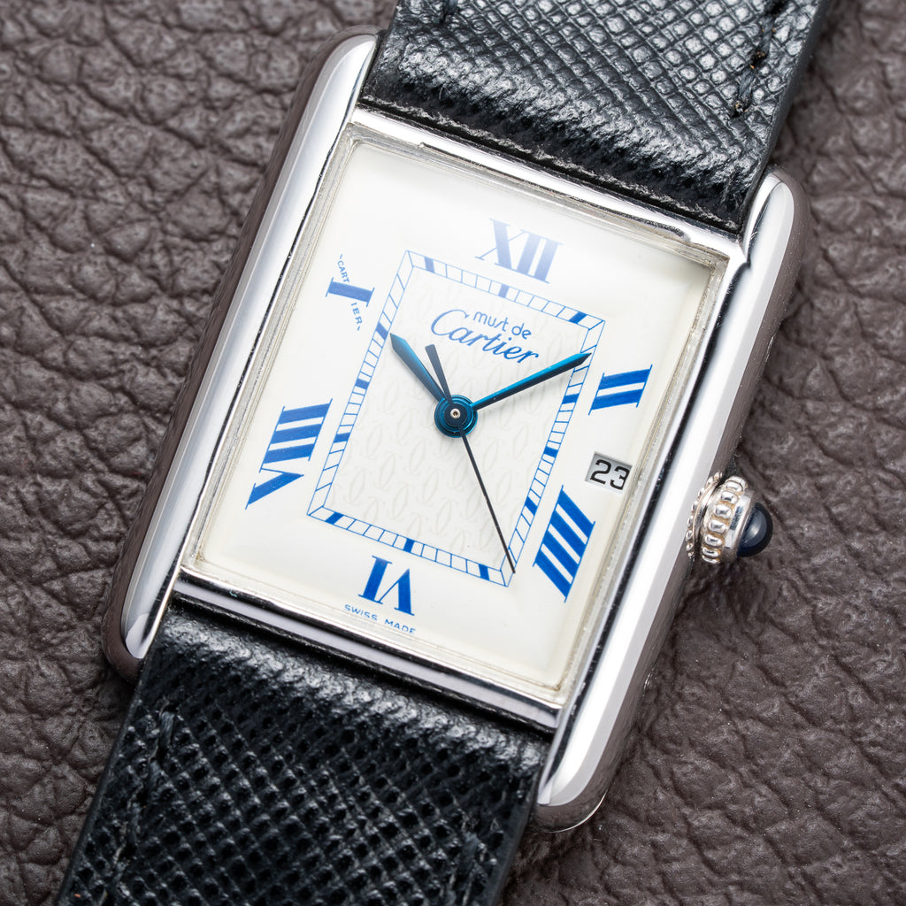 Cartier Tank Must de White Blue Roman Dial Large GM 925 Silver Ref. 2414 from 2000s