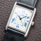 Cartier Tank Must de White Blue Roman Dial Large GM 925 Silver Ref. 2414 from 2000s
