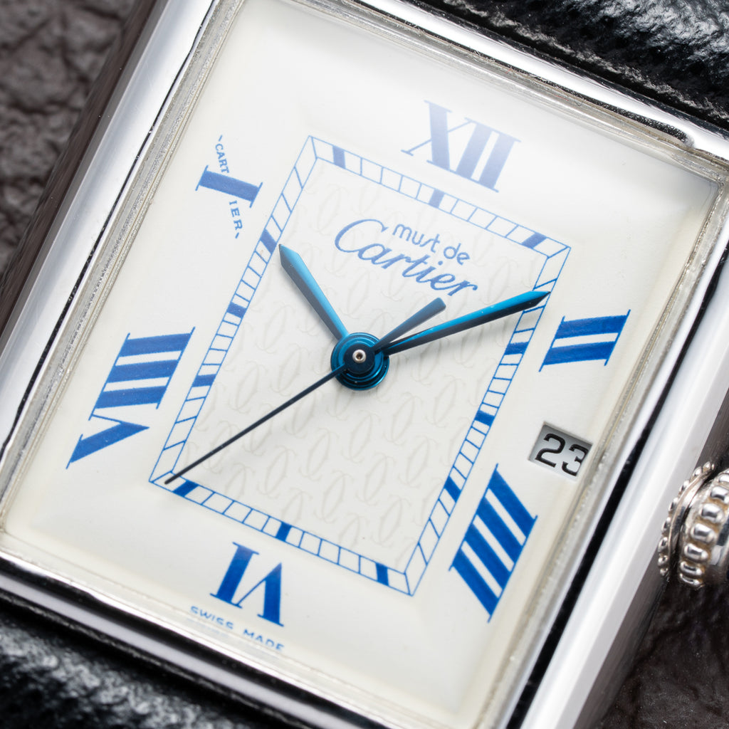 Cartier Tank Must de White Blue Roman Dial Large GM 925 Silver Ref. 2414 from 2000s