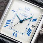 Cartier Tank Must de White Blue Roman Dial Large GM 925 Silver Ref. 2414 from 2000s