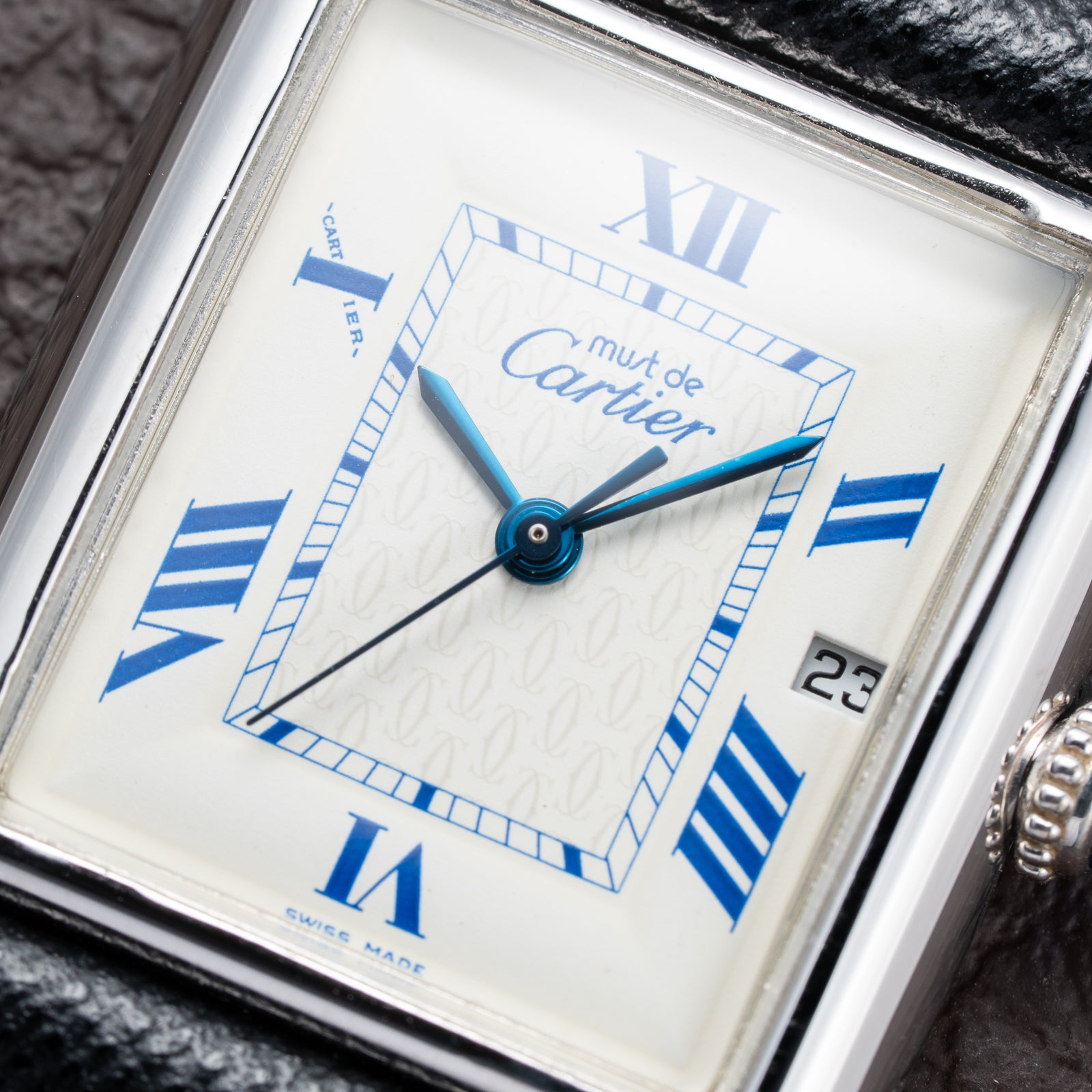 Cartier Tank Must de White Blue Roman Dial Large GM 925 Silver Ref. 2414 from 2000s