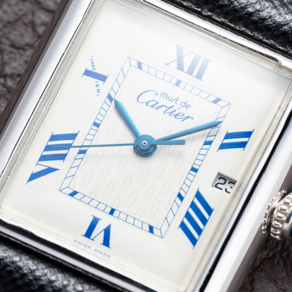 Cartier Tank Must de White Blue Roman Dial Large GM 925 Silver Ref. 2414 from 2000s