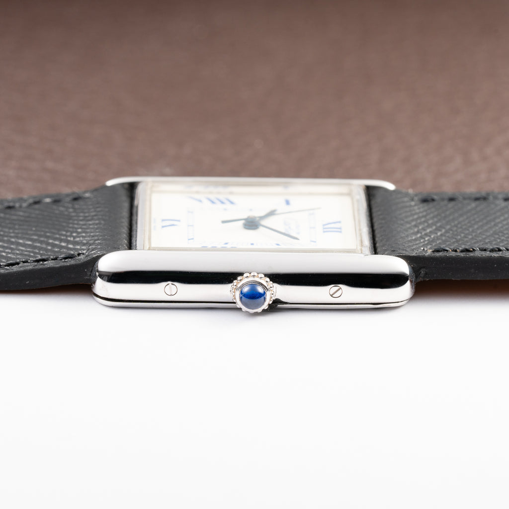 Cartier Tank Must de White Blue Roman Dial Large GM 925 Silver Ref. 2414 from 2000s