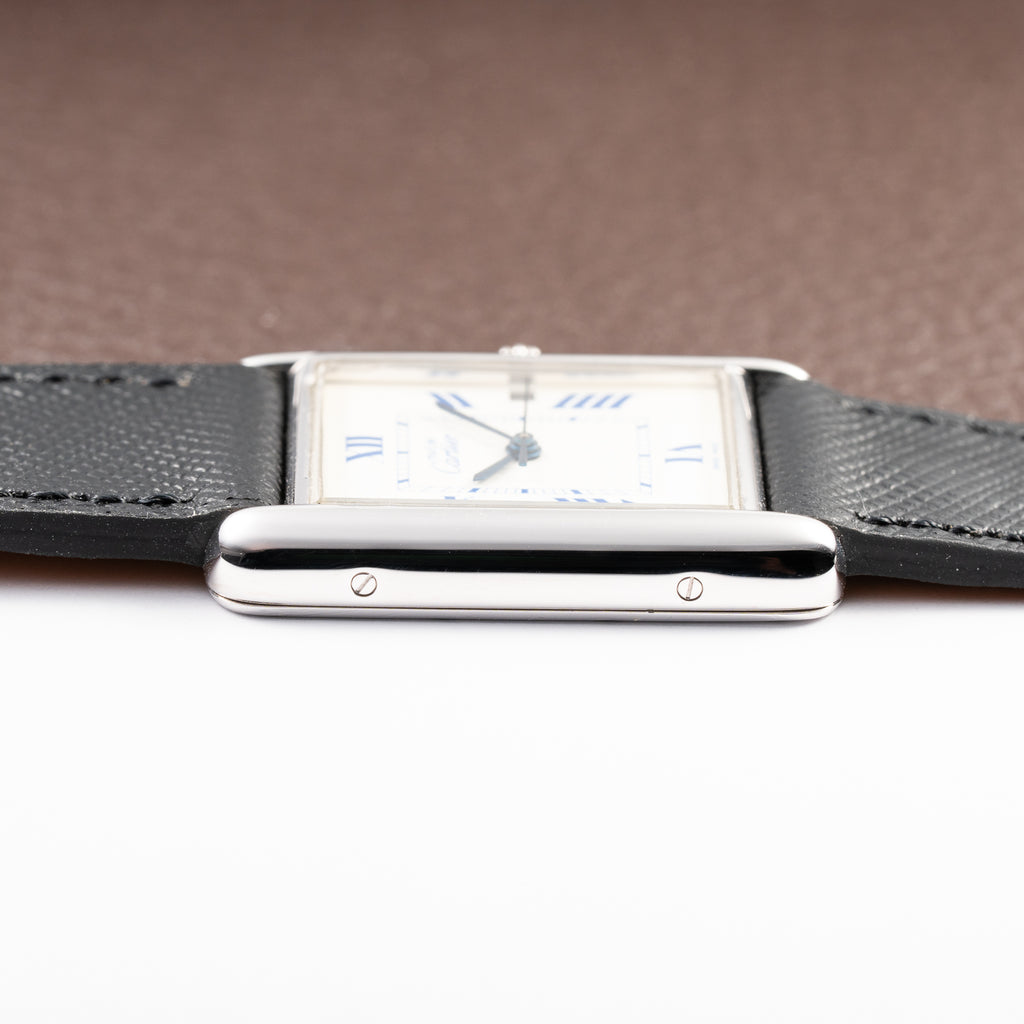 Cartier Tank Must de White Blue Roman Dial Large GM 925 Silver Ref. 2414 from 2000s