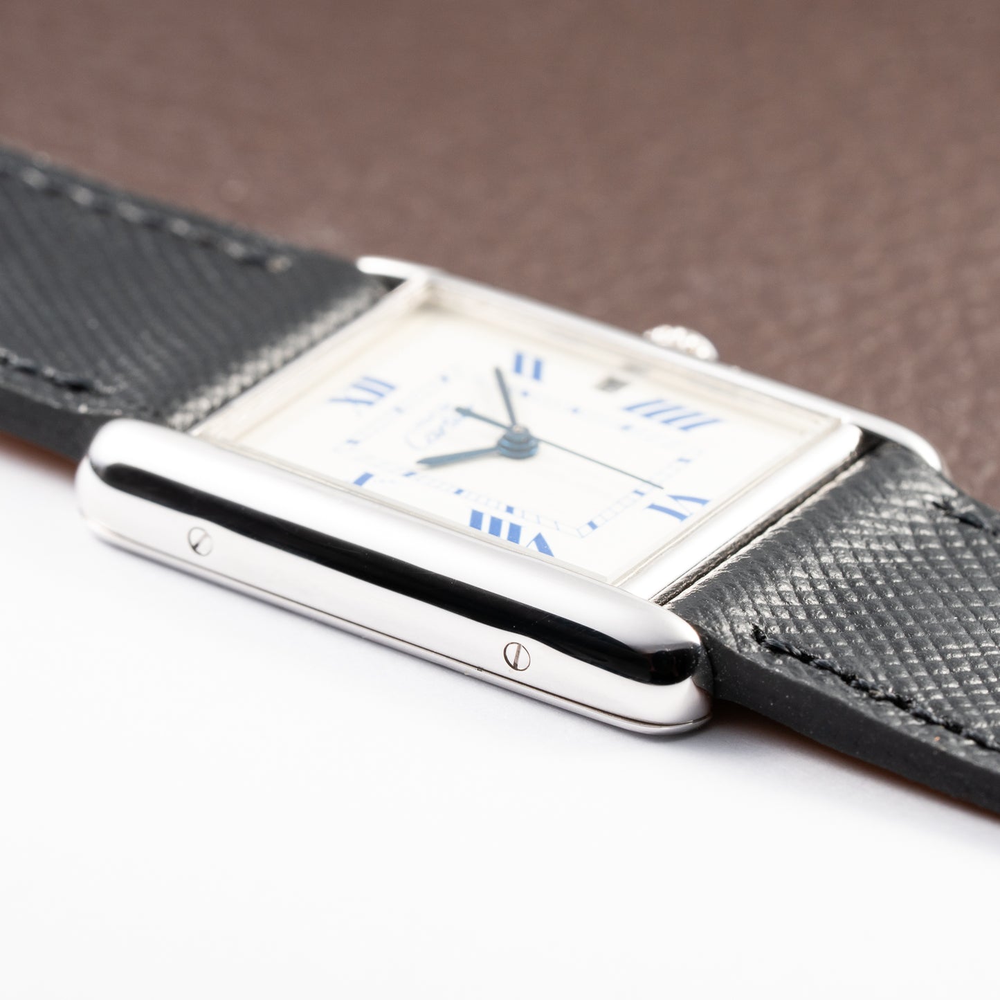 Cartier Tank Must de White Blue Roman Dial Large GM 925 Silver Ref. 2414 from 2000s