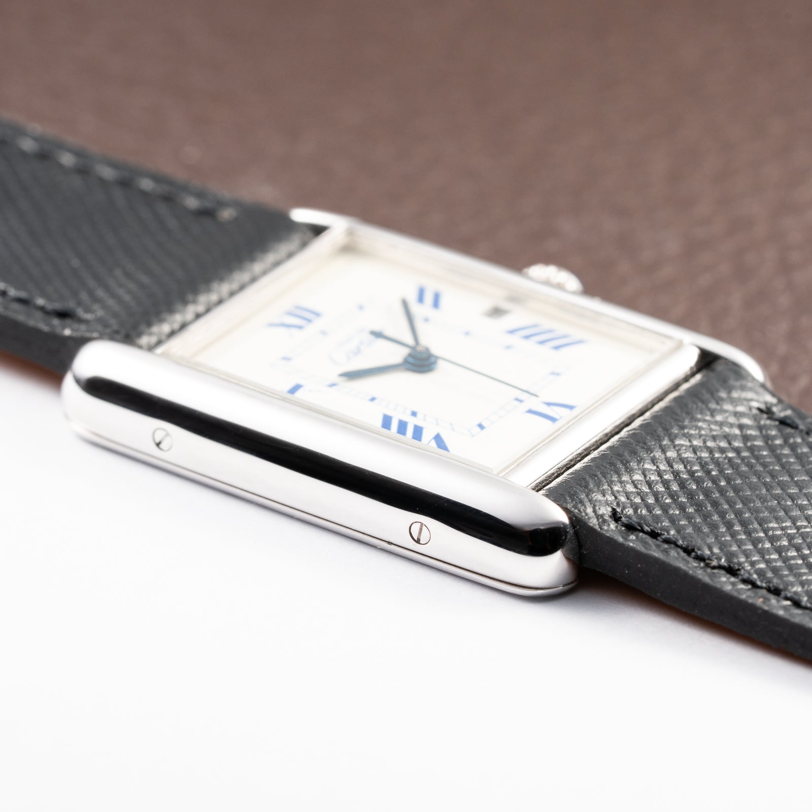 Cartier Tank Must de White Blue Roman Dial Large GM 925 Silver Ref. 2414 from 2000s